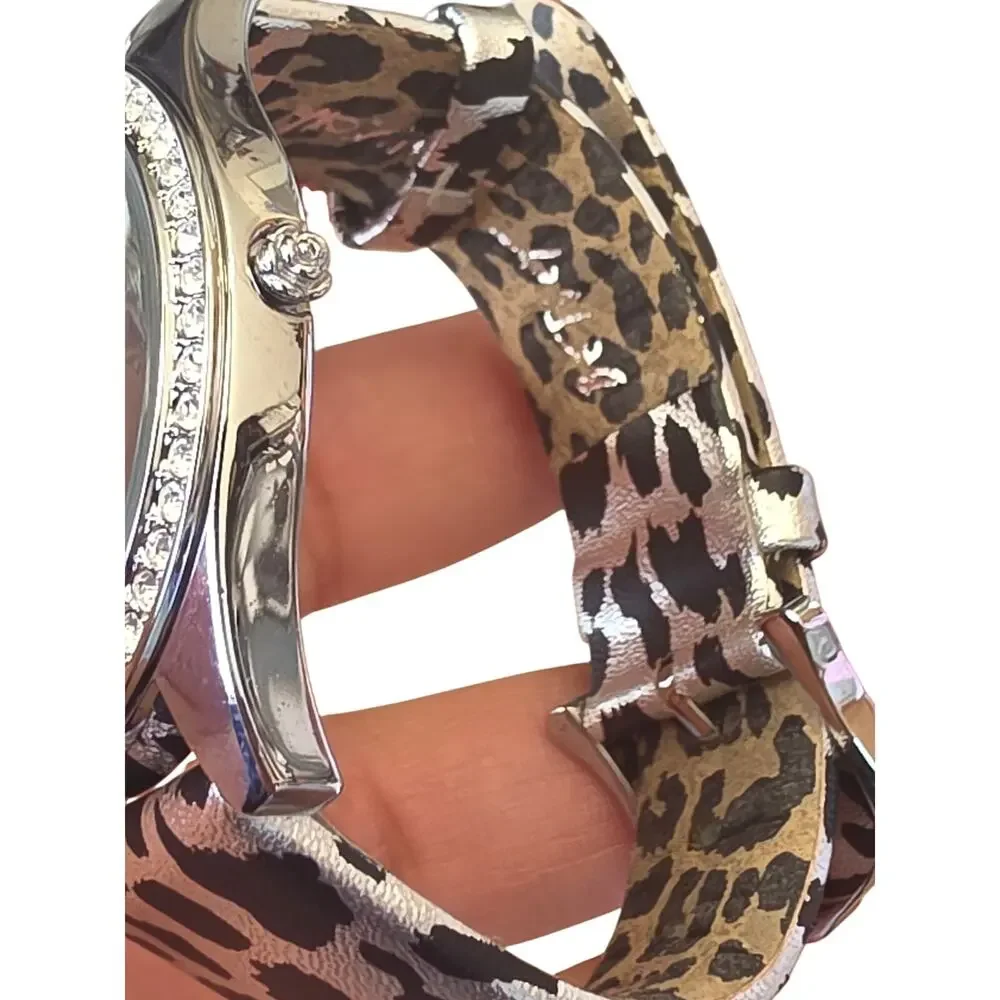 Betsey Johnson Silver Crystal Leopard Print Watch